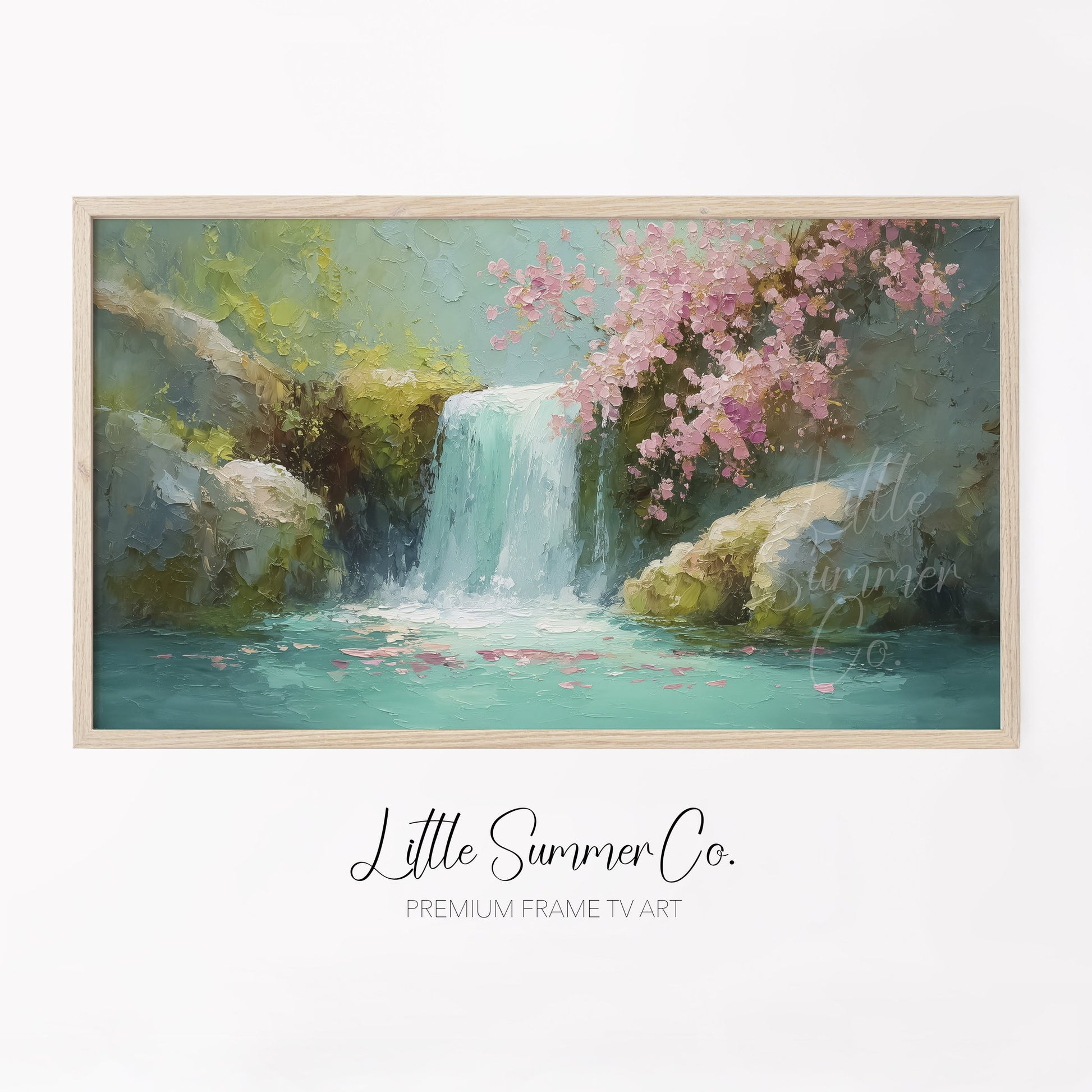 Cherry Blossom Waterfall Frame TV Art displayed on a TV
