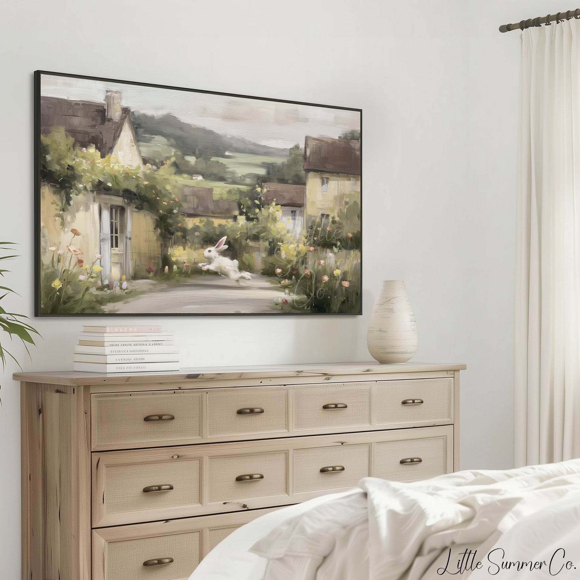 Village Rabbit Lane Frame TV Art displayed on a TV