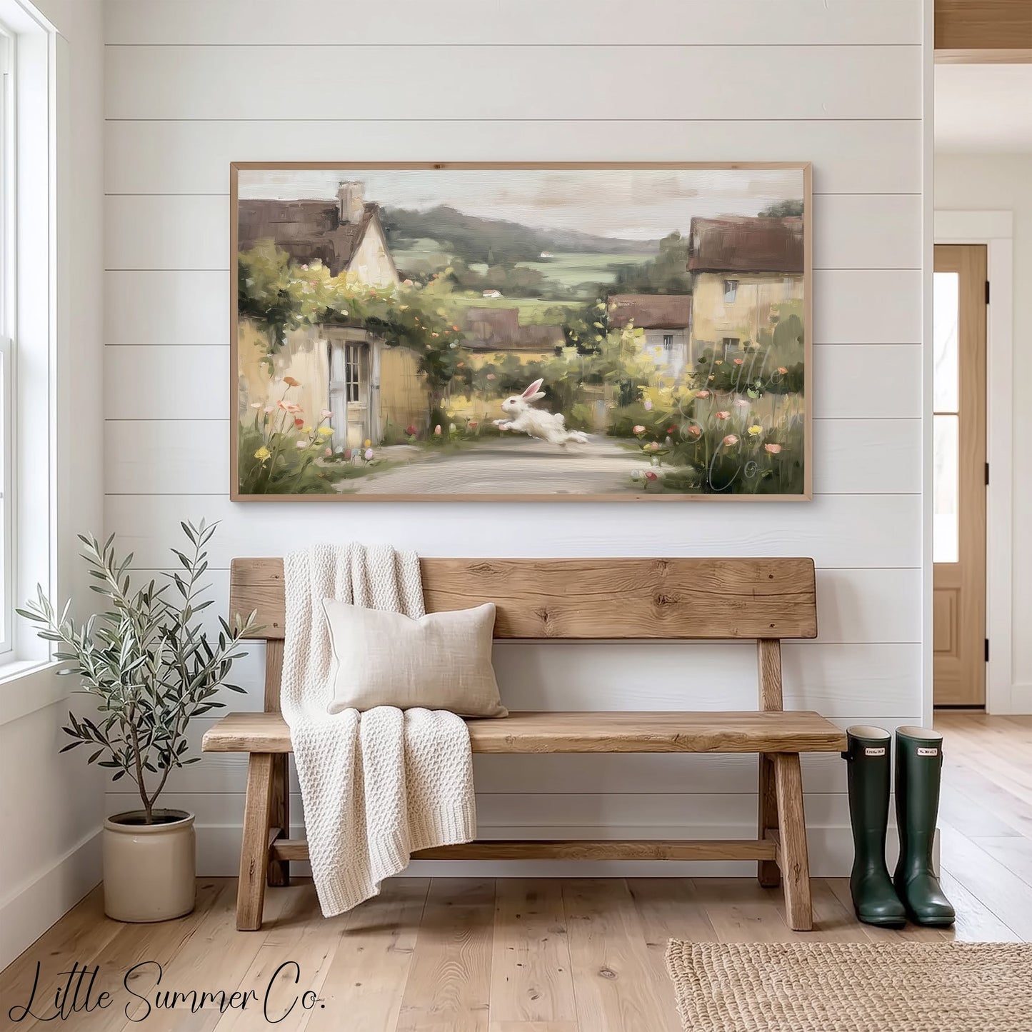 Village Rabbit Lane Frame TV Art displayed on a TV