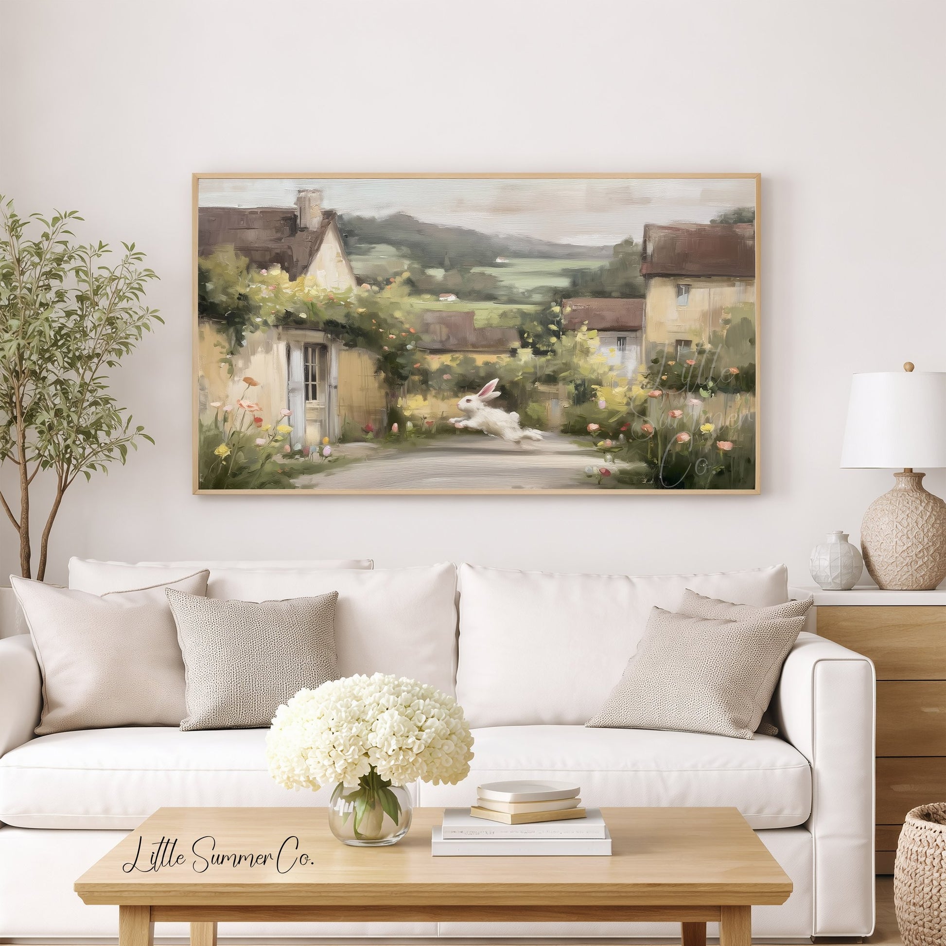 Village Rabbit Lane Frame TV Art displayed on a TV