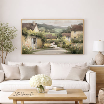 Village Rabbit Lane Frame TV Art displayed on a TV