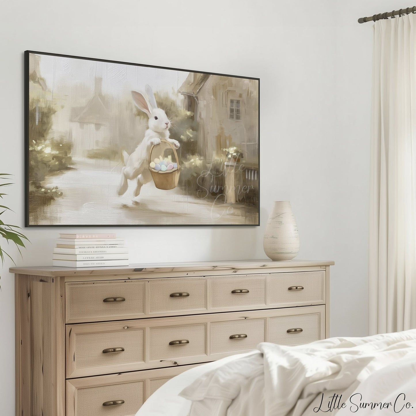 Bunny Easter Basket Frame TV Art displayed on a TV