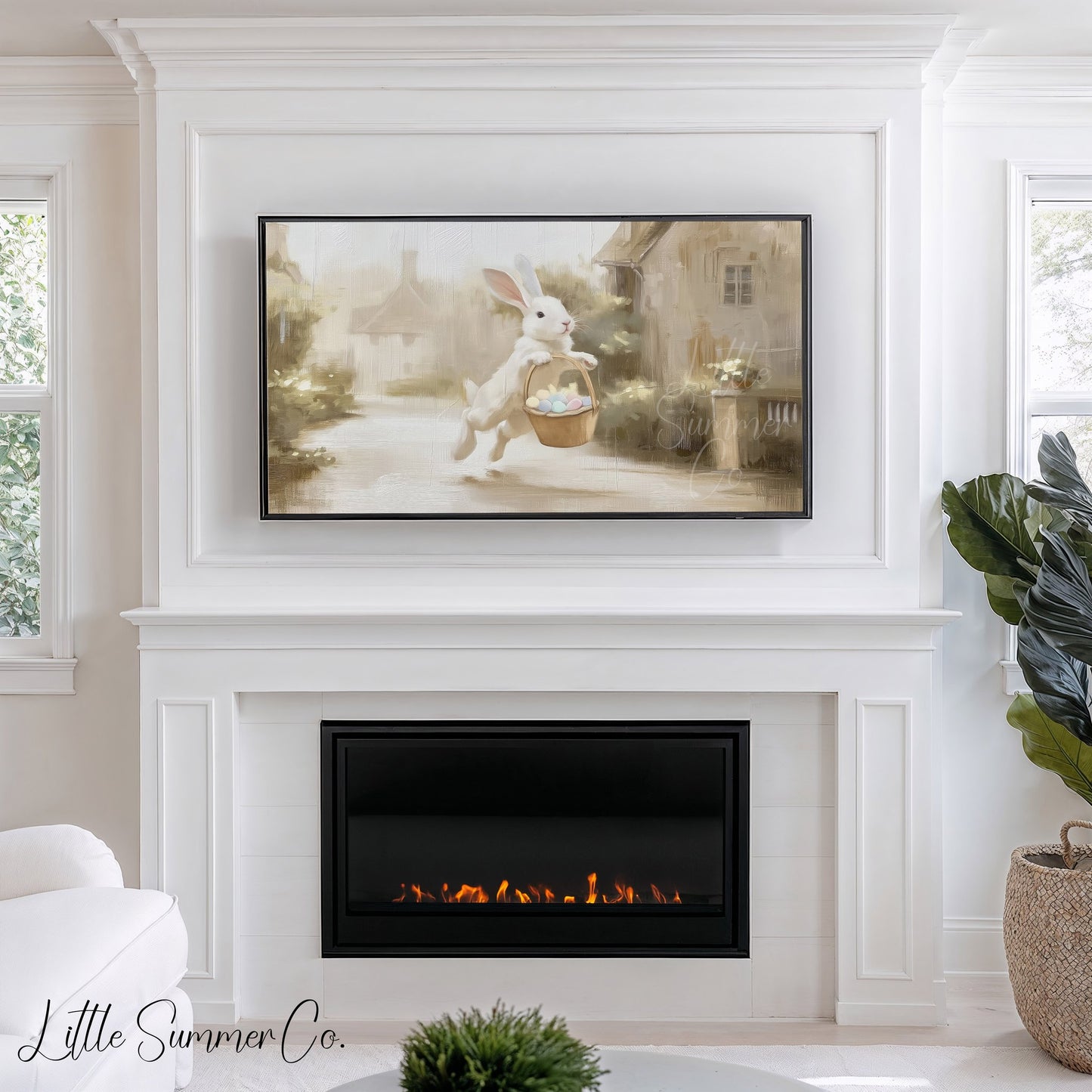 Bunny Easter Basket Frame TV Art displayed on a TV