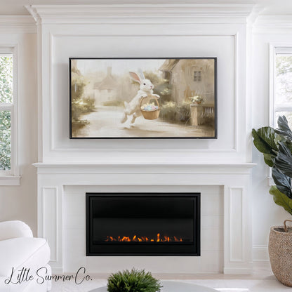 Bunny Easter Basket Frame TV Art displayed on a TV