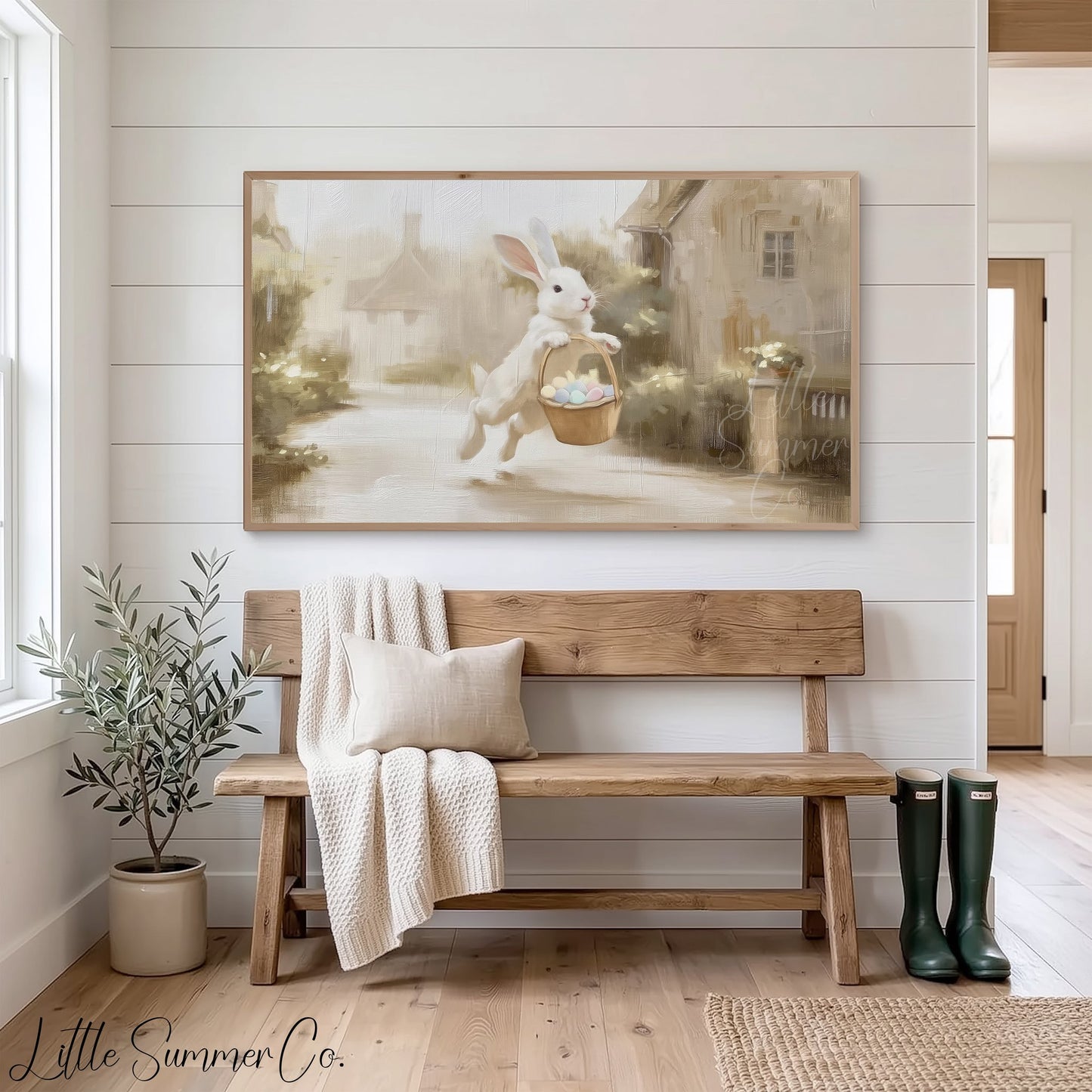 Bunny Easter Basket Frame TV Art displayed on a TV