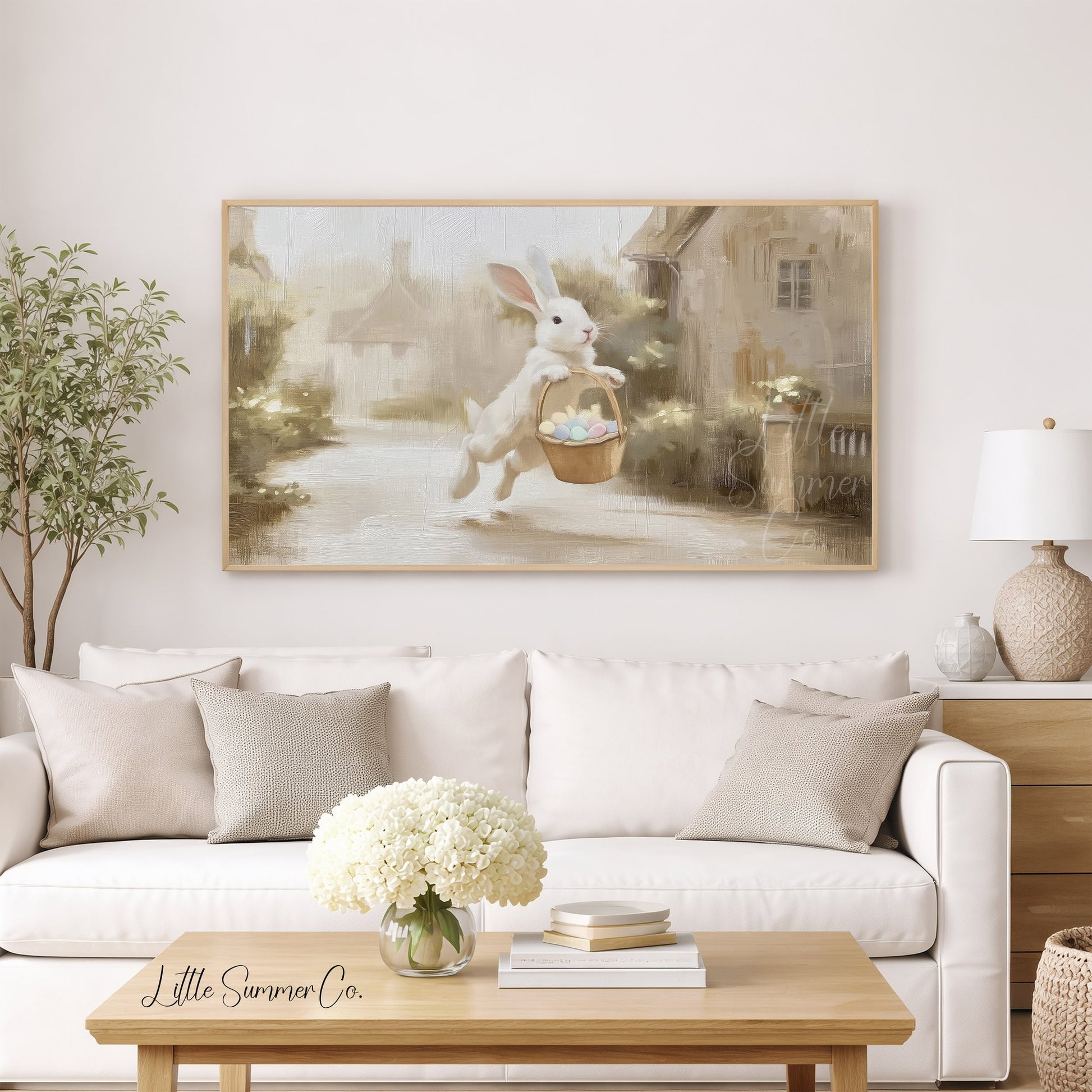 Bunny Easter Basket Frame TV Art displayed on a TV