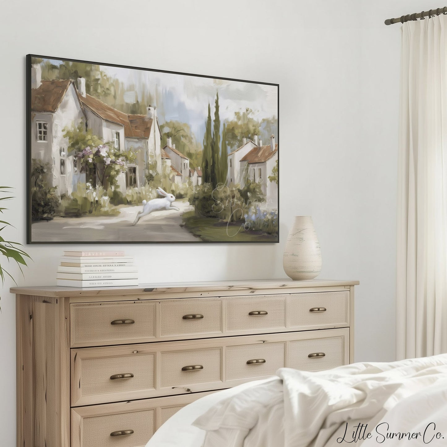 Village Rabbit Frame TV Art displayed on a TV