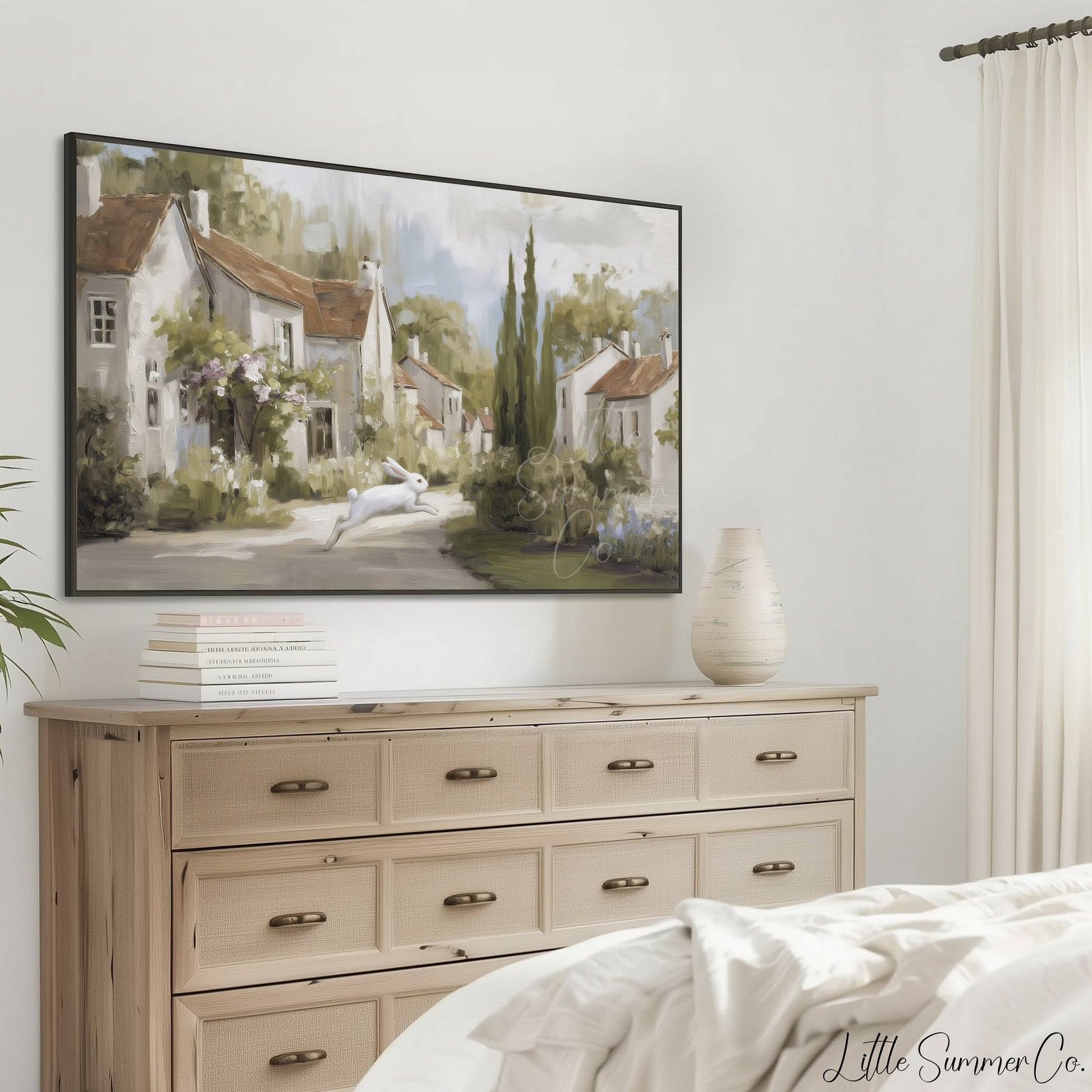 Village Rabbit Frame TV Art displayed on a TV