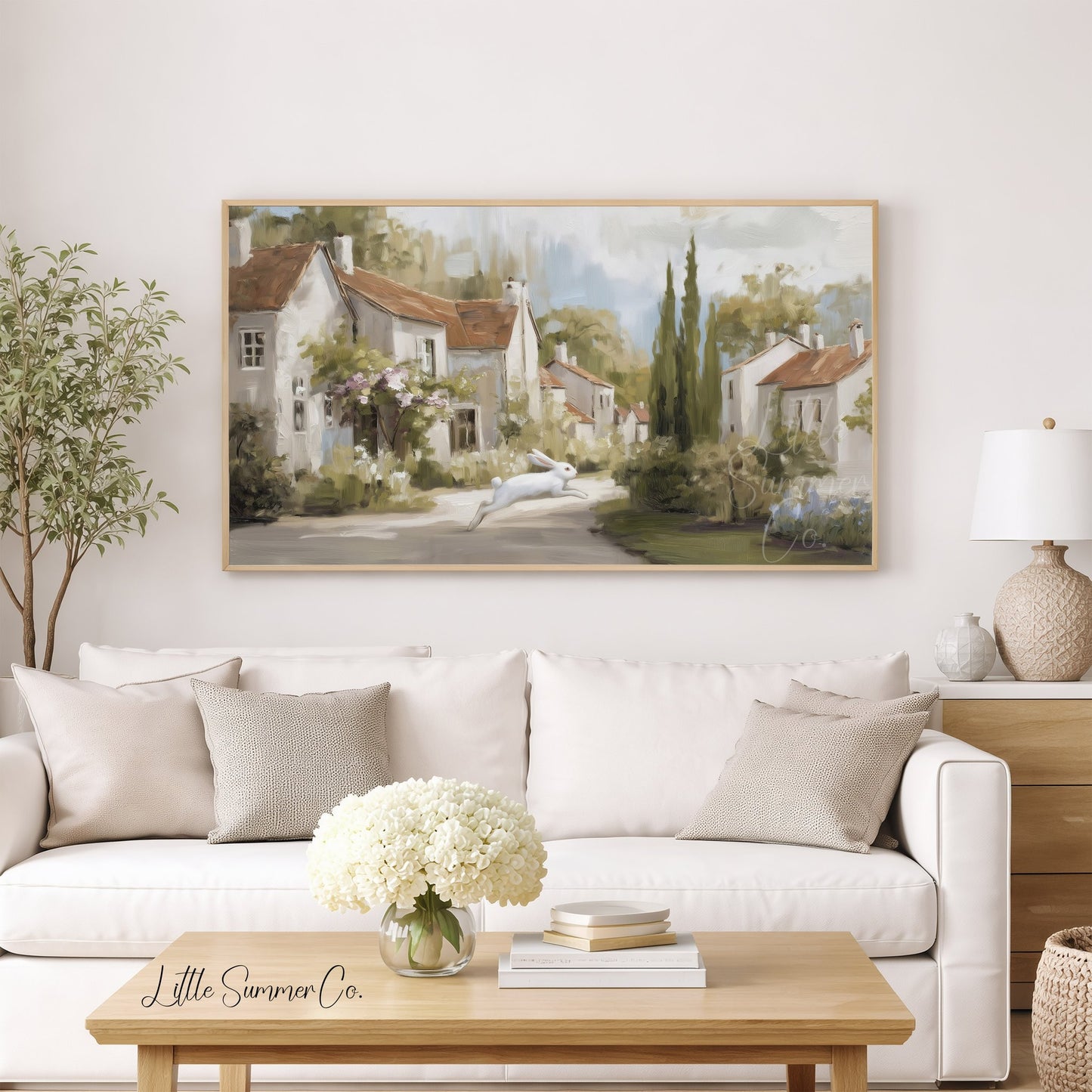 Village Rabbit Frame TV Art displayed on a TV