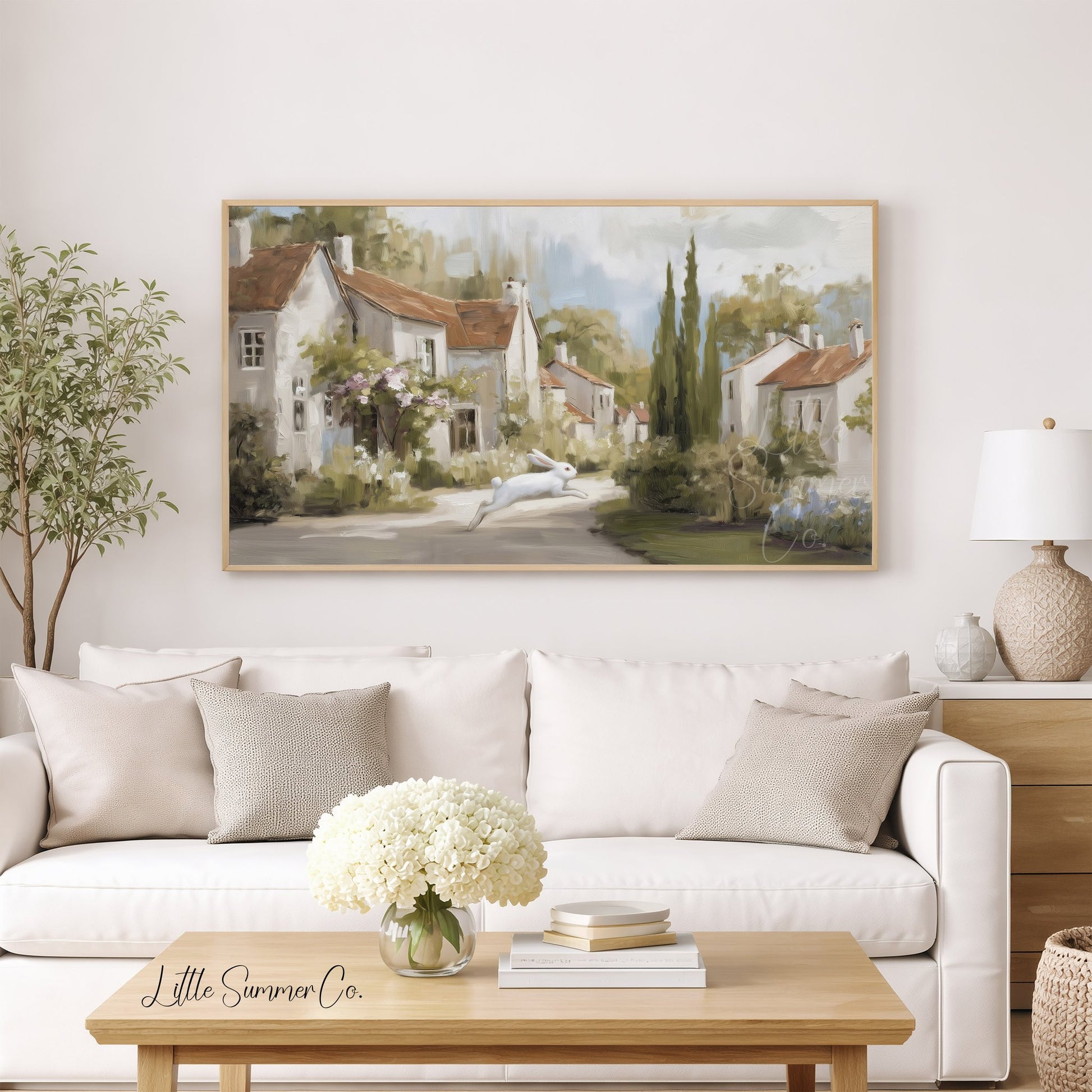 Village Rabbit Frame TV Art displayed on a TV