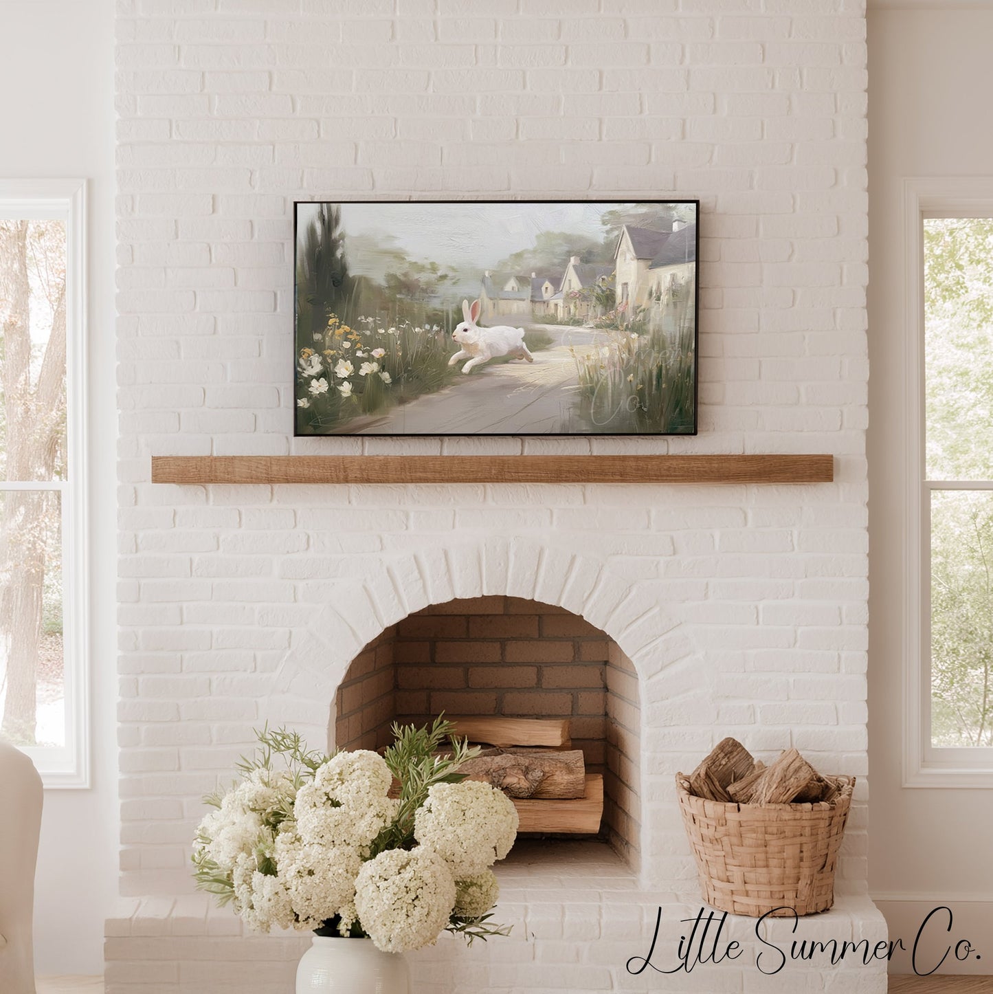 White Rabbit Village Frame TV Art displayed on a TV