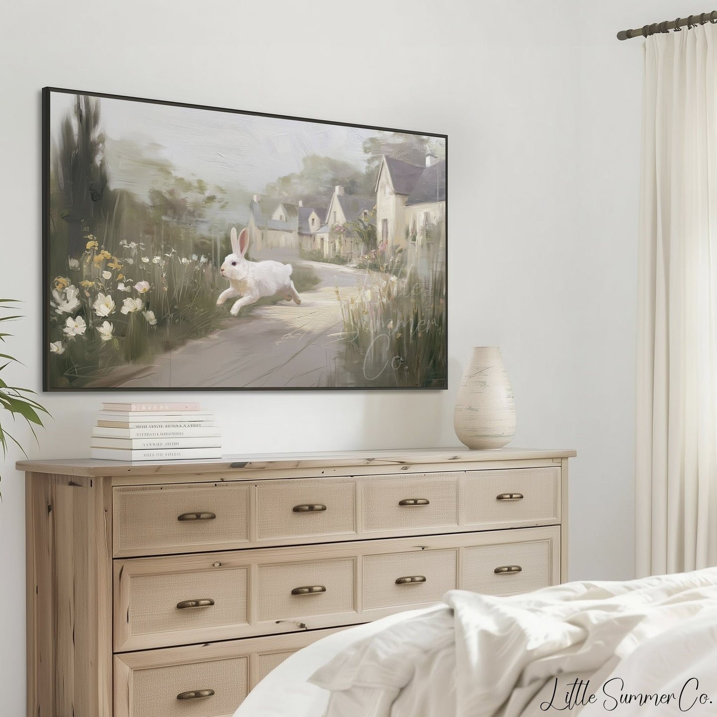 White Rabbit Village Frame TV Art displayed on a TV