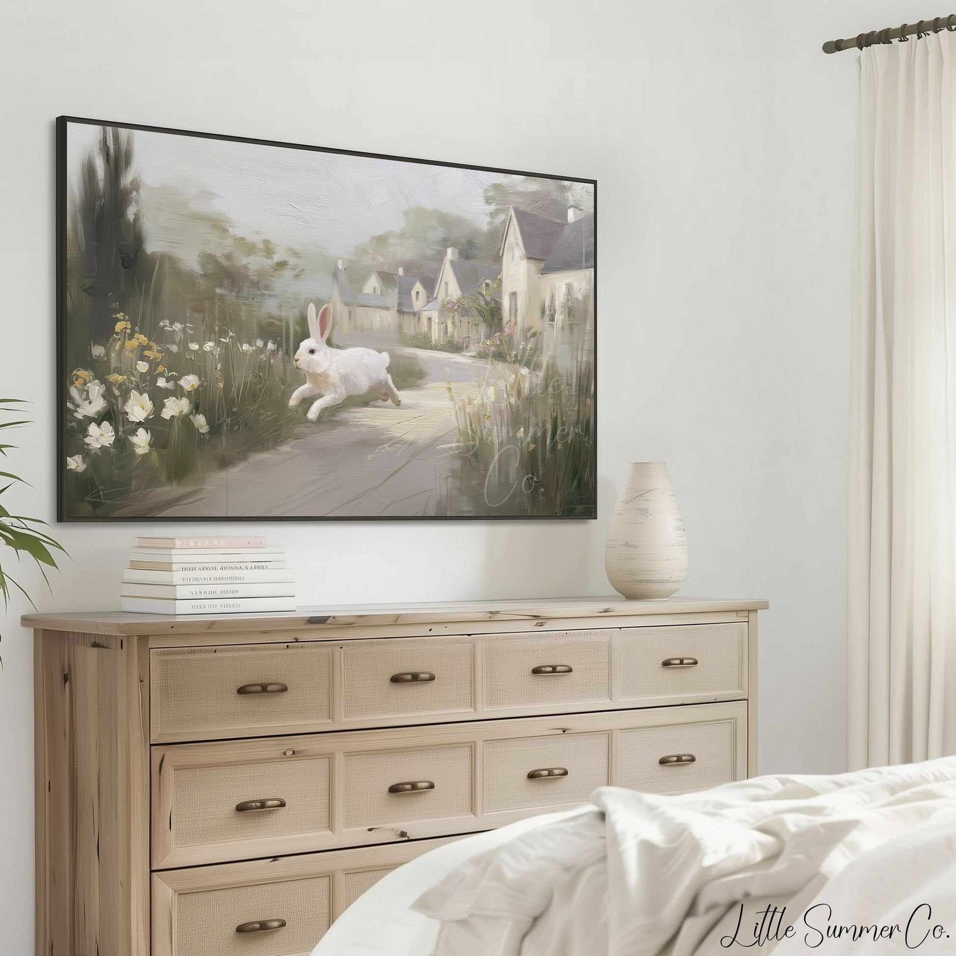 White Rabbit Village Frame TV Art displayed on a TV