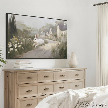 White Rabbit Village Frame TV Art displayed on a TV