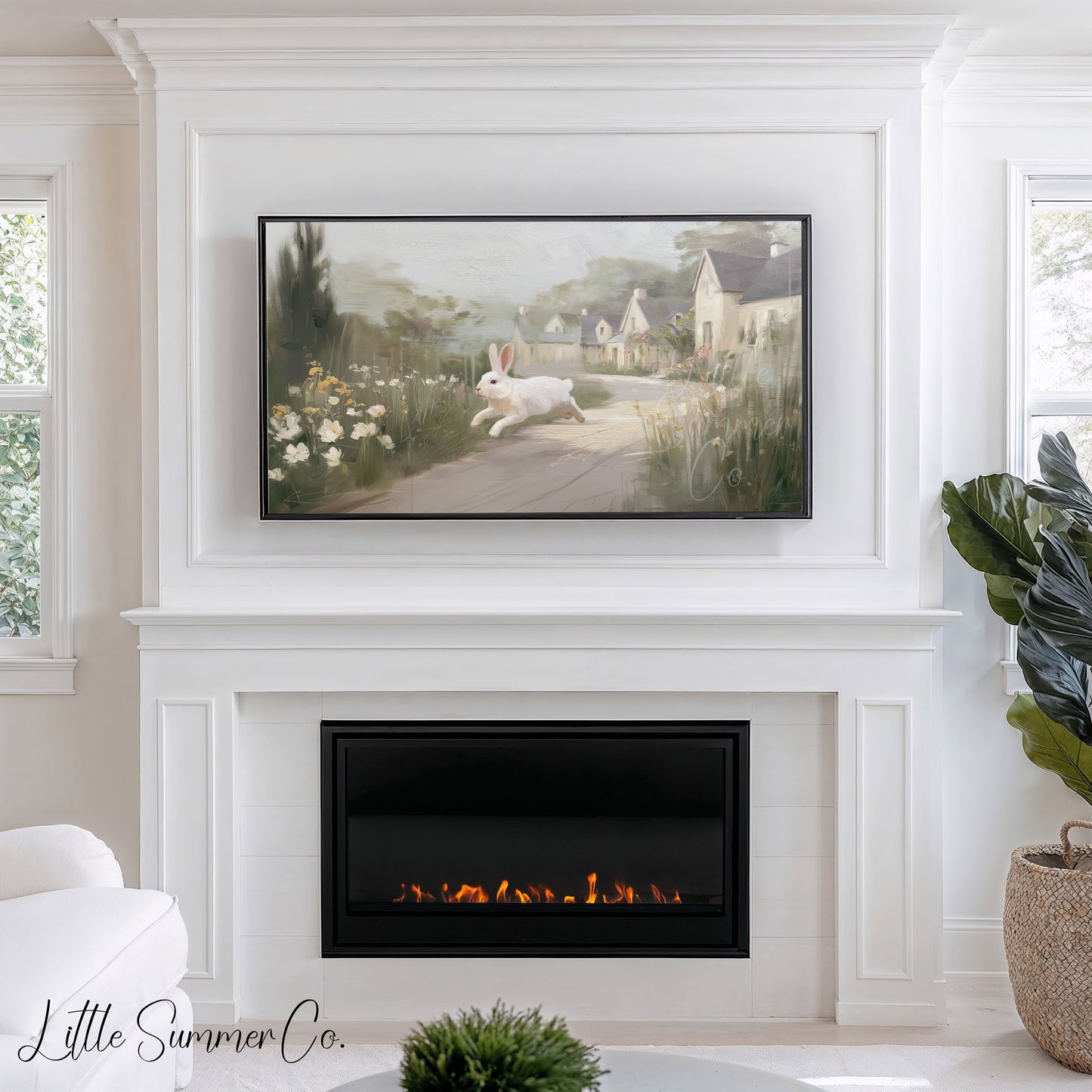 White Rabbit Village Frame TV Art displayed on a TV
