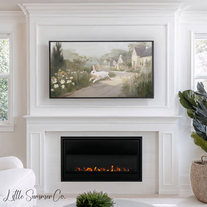 White Rabbit Village Frame TV Art displayed on a TV