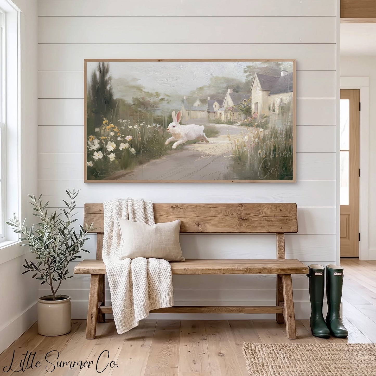White Rabbit Village Frame TV Art displayed on a TV