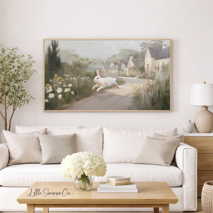 White Rabbit Village Frame TV Art displayed on a TV