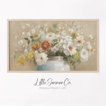 Daffodil Rose Bouquet Frame TV Art displayed on a TV