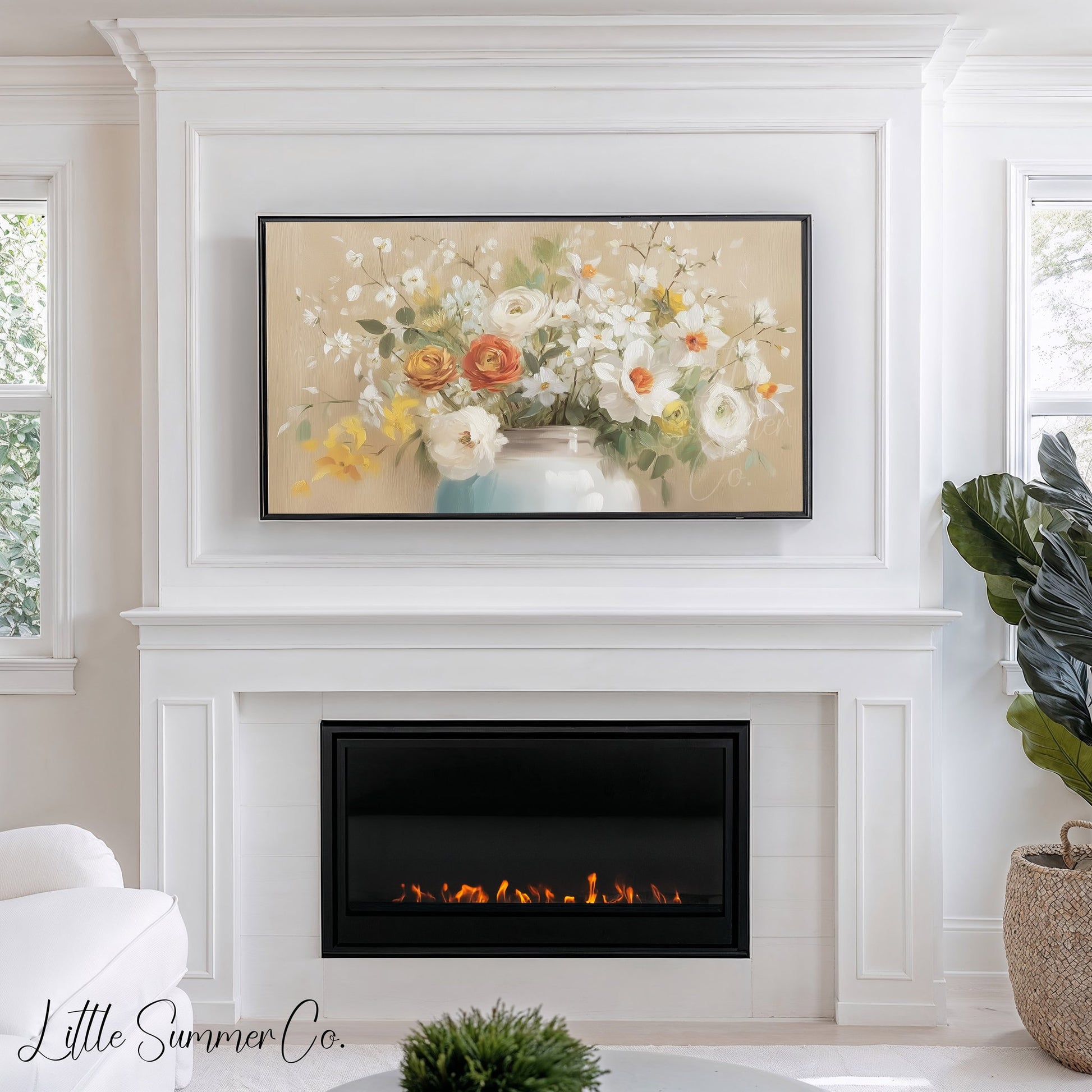 Daffodil Rose Bouquet Frame TV Art displayed on a TV