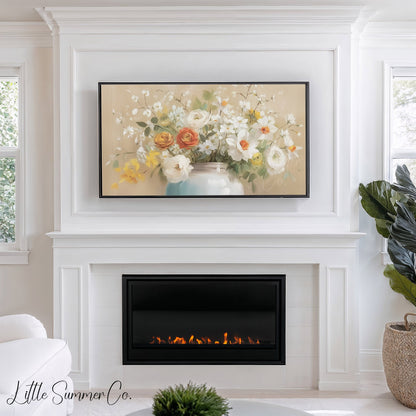 Daffodil Rose Bouquet Frame TV Art displayed on a TV