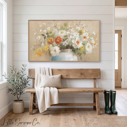 Daffodil Rose Bouquet Frame TV Art displayed on a TV