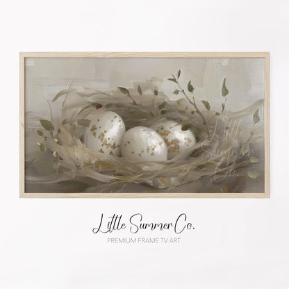 Speckled Egg Nest Frame TV Art displayed on a TV