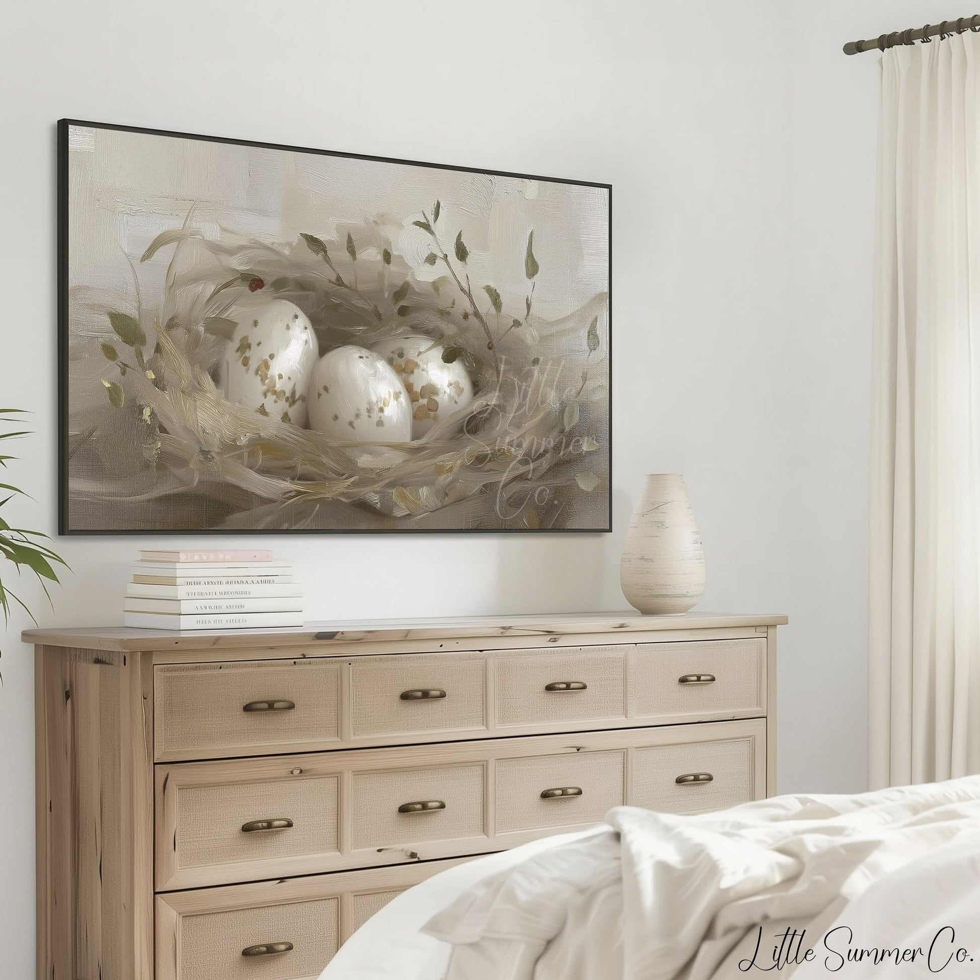 Speckled Egg Nest Frame TV Art displayed on a TV