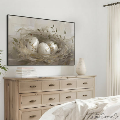 Speckled Egg Nest Frame TV Art displayed on a TV