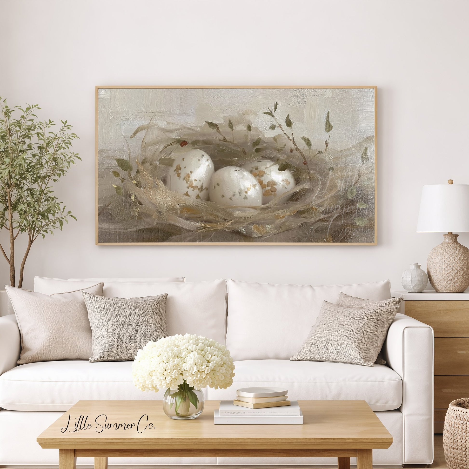 Speckled Egg Nest Frame TV Art displayed on a TV