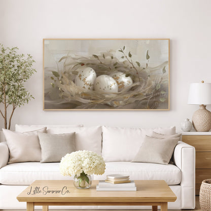 Speckled Egg Nest Frame TV Art displayed on a TV