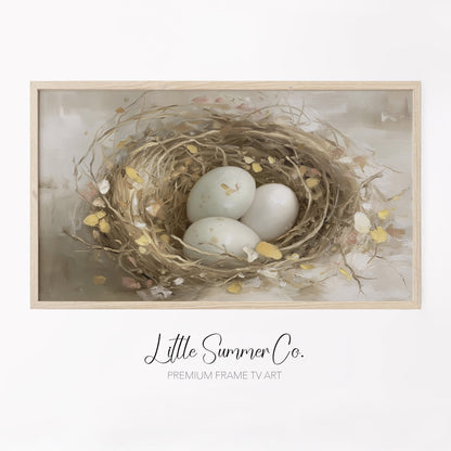 Bird Nest Eggs Frame TV Art displayed on a TV