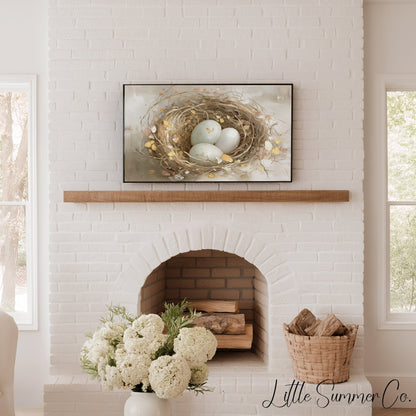 Bird Nest Eggs Frame TV Art displayed on a TV