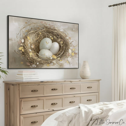 Bird Nest Eggs Frame TV Art displayed on a TV