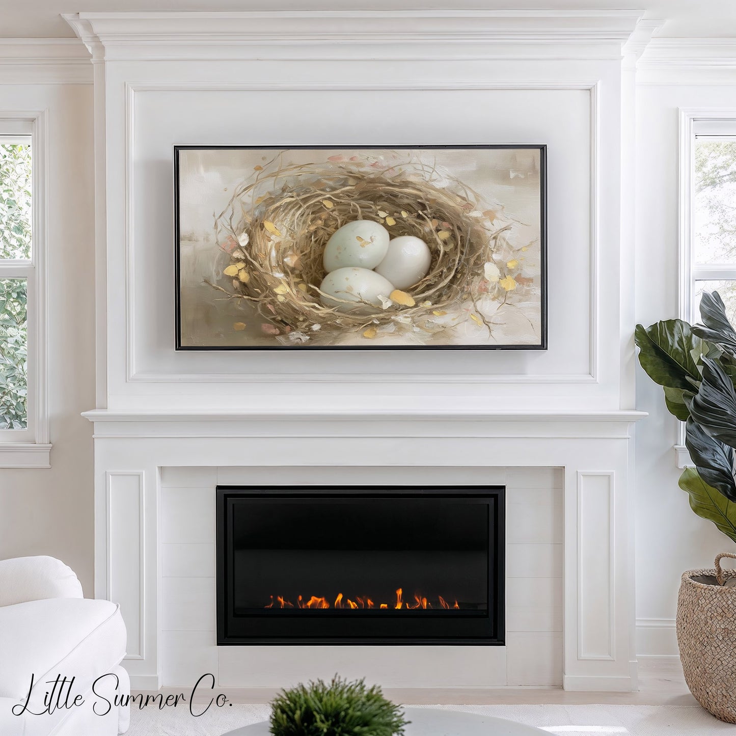Bird Nest Eggs Frame TV Art displayed on a TV