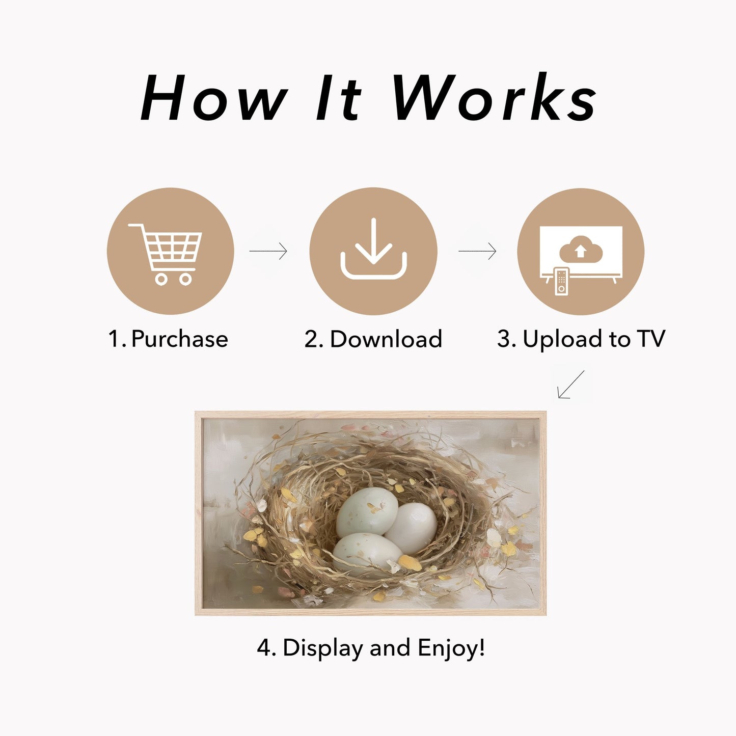 Bird Nest Eggs Frame TV Art displayed on a TV
