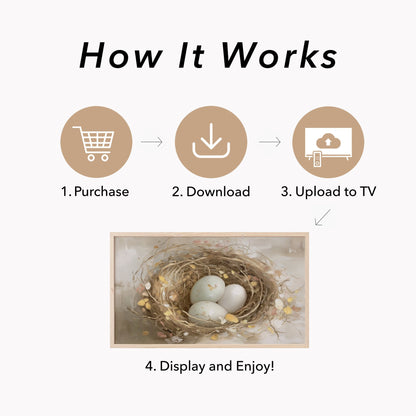 Bird Nest Eggs Frame TV Art displayed on a TV