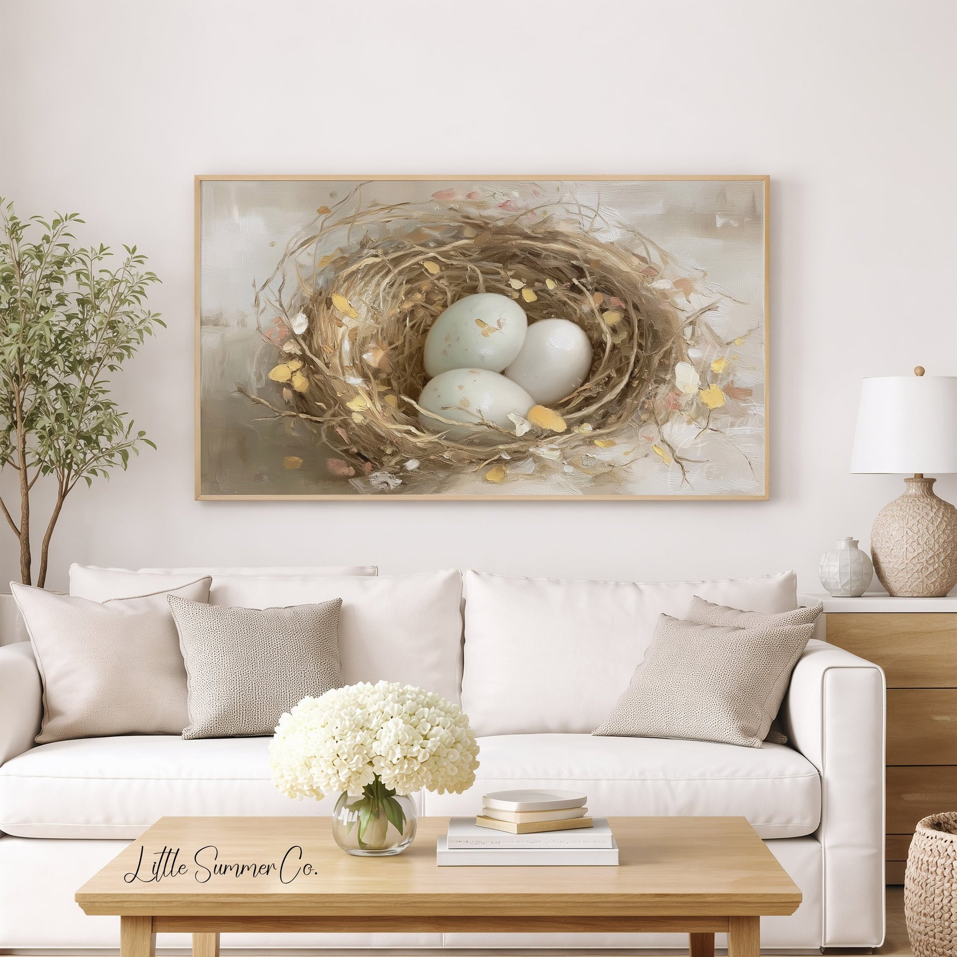 Bird Nest Eggs Frame TV Art displayed on a TV