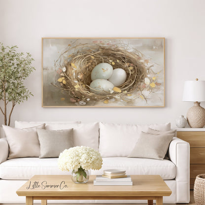 Bird Nest Eggs Frame TV Art displayed on a TV