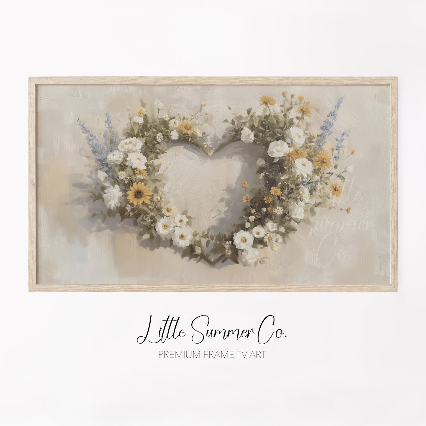 Wildflower Heart Wreath Frame TV Art displayed on a TV