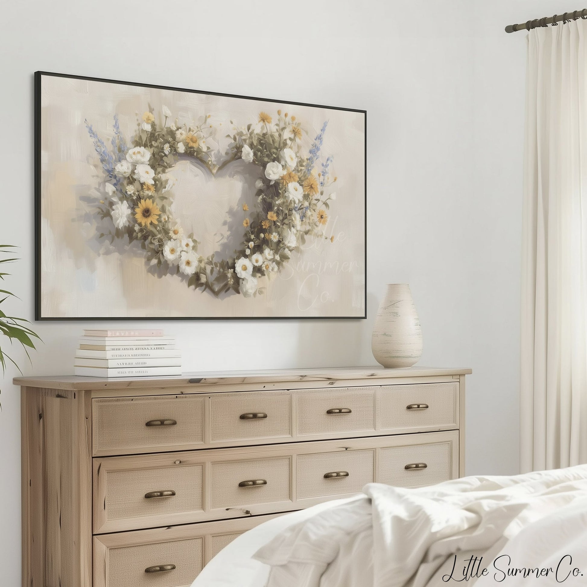 Wildflower Heart Wreath Frame TV Art displayed on a TV