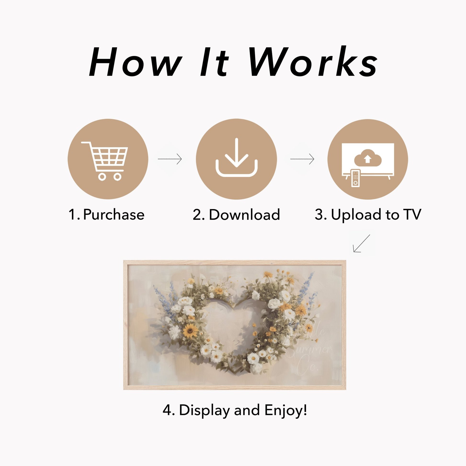 Wildflower Heart Wreath Frame TV Art displayed on a TV