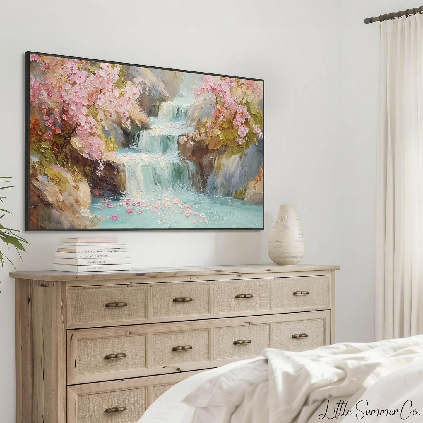 Blossom Waterfall Frame TV Art displayed on a TV