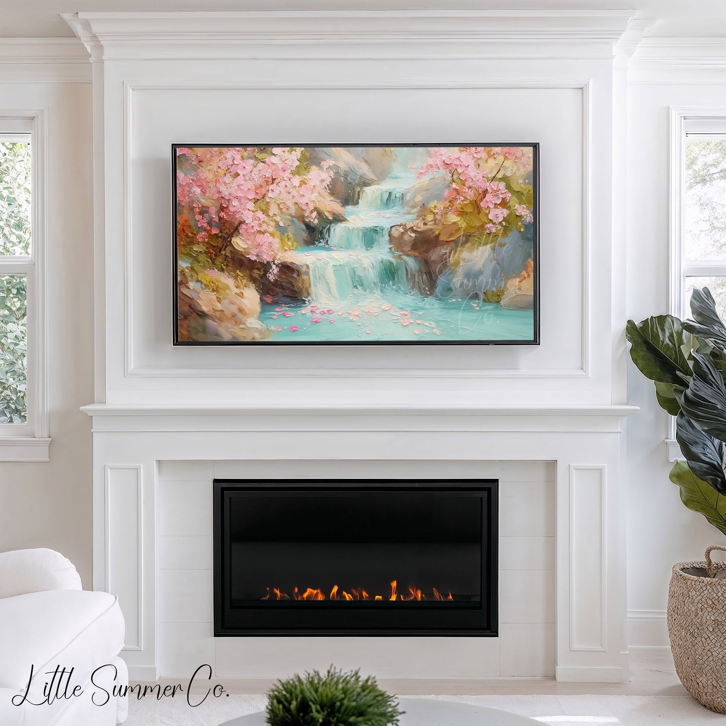 Blossom Waterfall Frame TV Art displayed on a TV