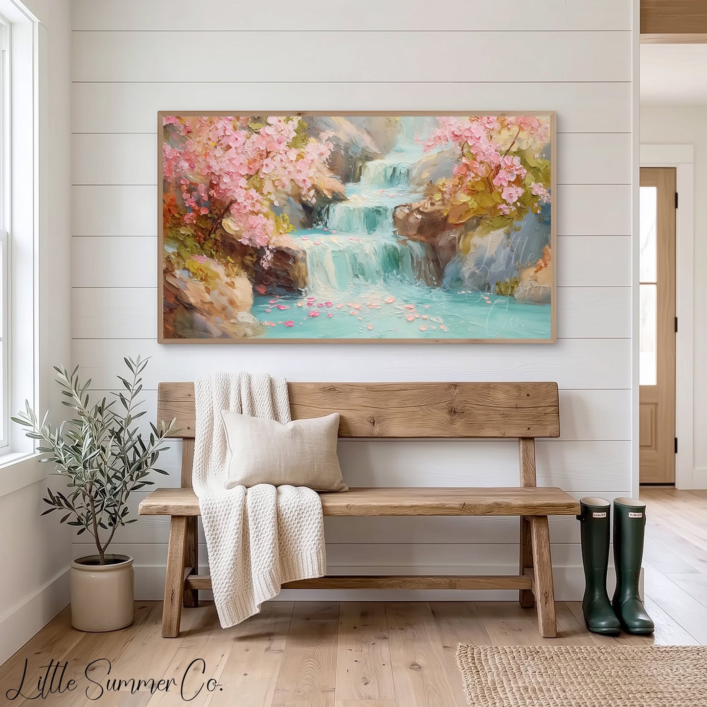 Blossom Waterfall Frame TV Art displayed on a TV