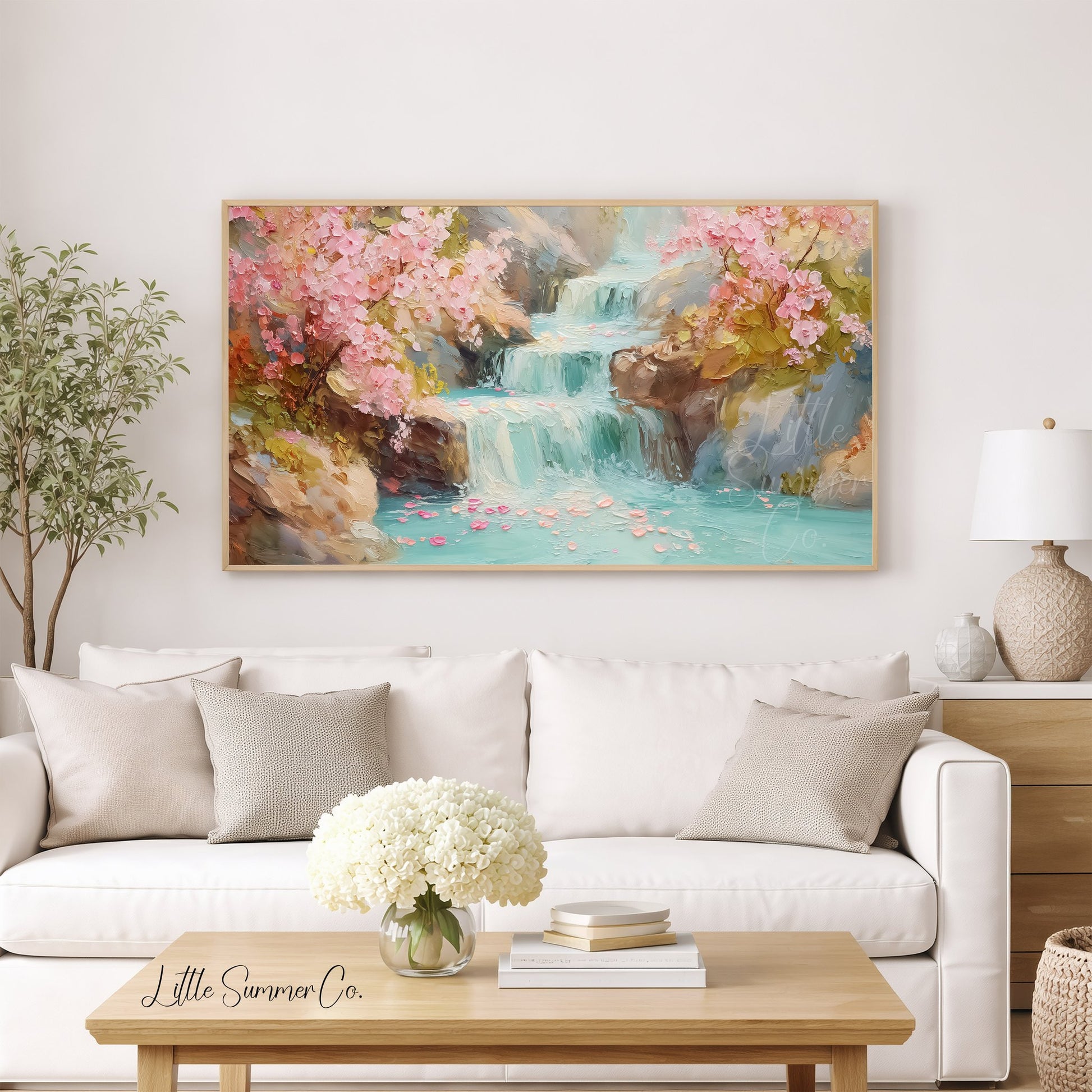Blossom Waterfall Frame TV Art displayed on a TV