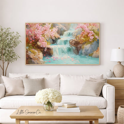 Blossom Waterfall Frame TV Art displayed on a TV