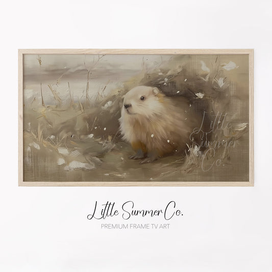 Groundhog In Meadow Grass Frame TV Art displayed on a TV