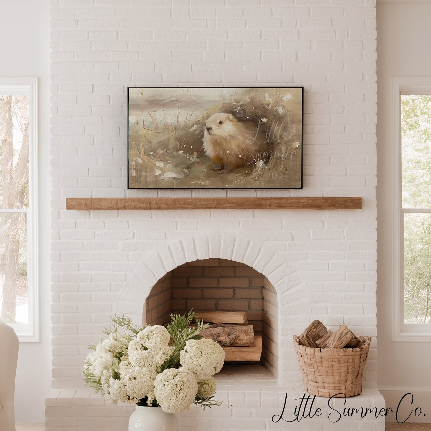 Groundhog In Meadow Grass Frame TV Art displayed on a TV