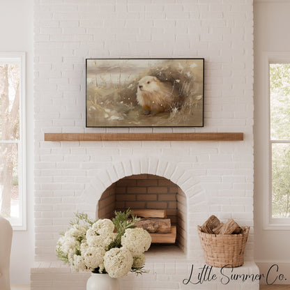 Groundhog In Meadow Grass Frame TV Art displayed on a TV